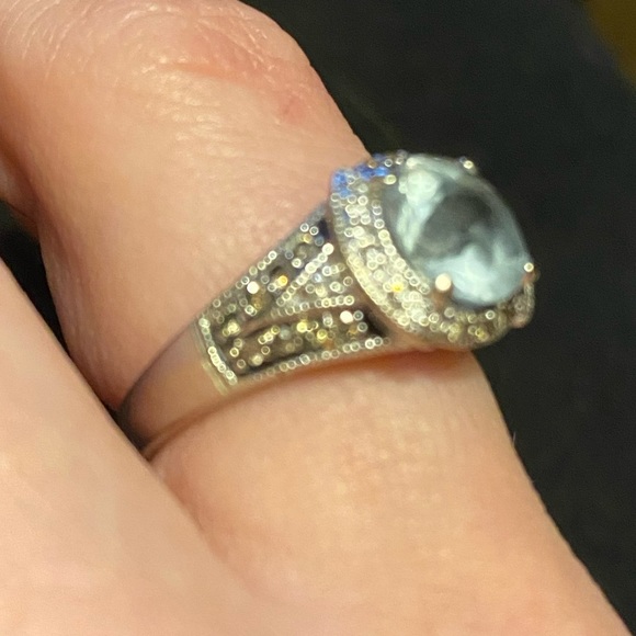 LeVian Aquamarine Ring 14kt White Gold Chocolate Diamonds 6.5 - Picture 2 of 6